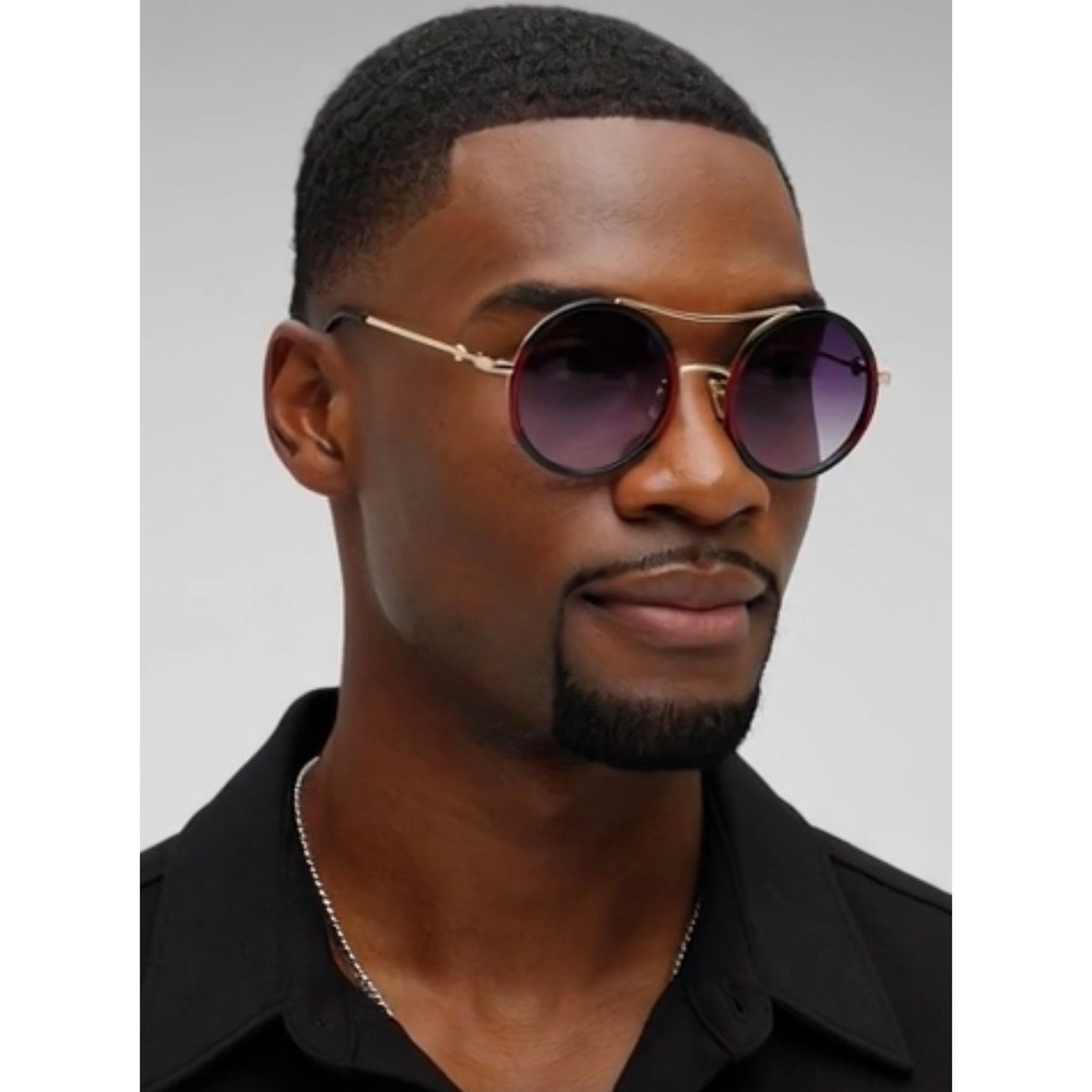 Round Sunglasses For Men Gold Frame Bold Hip Hop Festival Eyewear Shades UV400